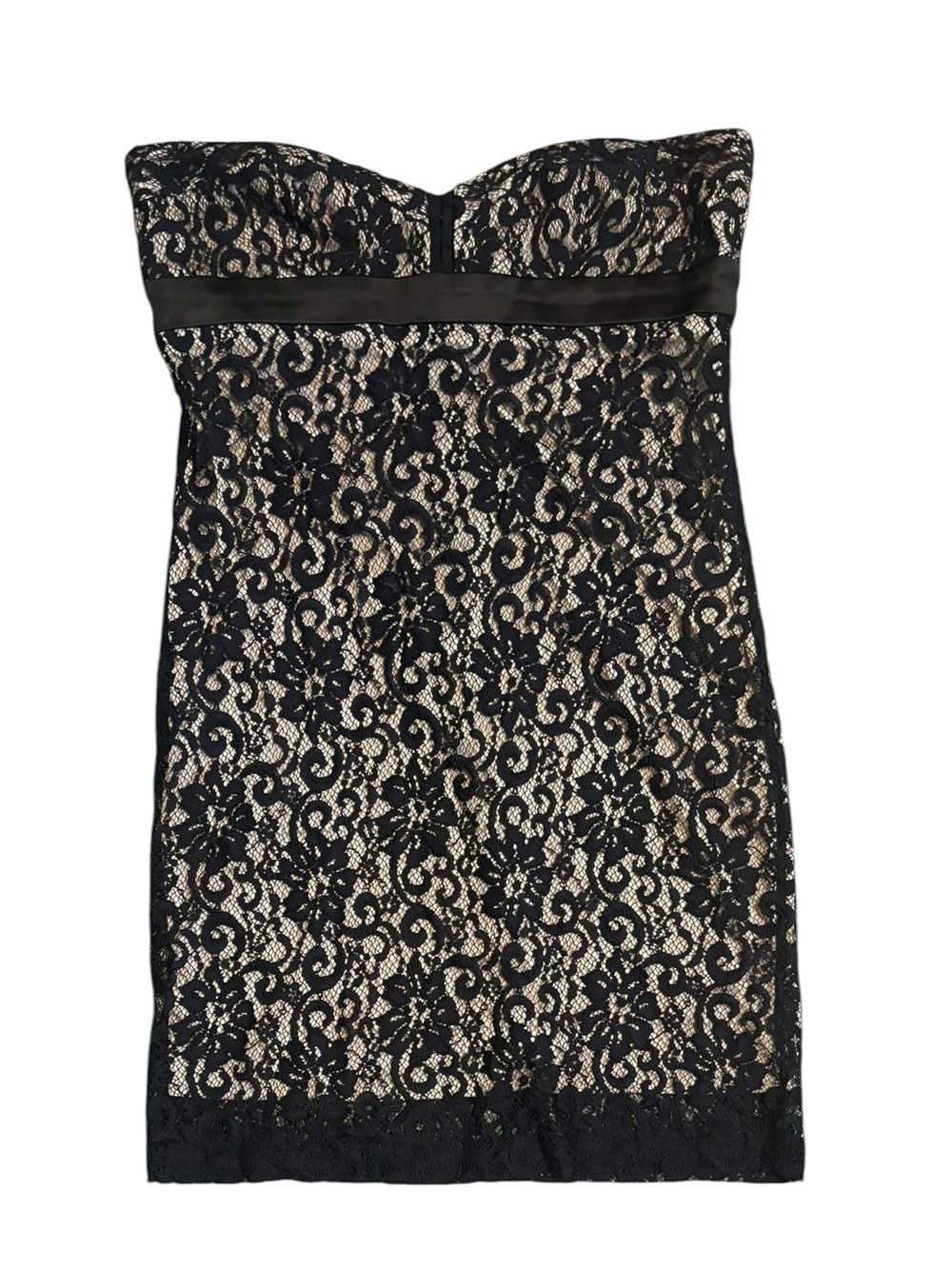 2000s Arden B Black Mini Lace Nude Bodycon Cocktail Dress Size Large